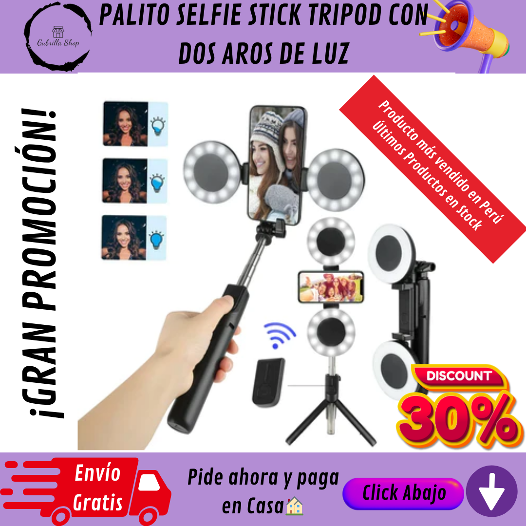 🤳PALITO SELFIE CON DOS AROS DE LUZ LED🤳